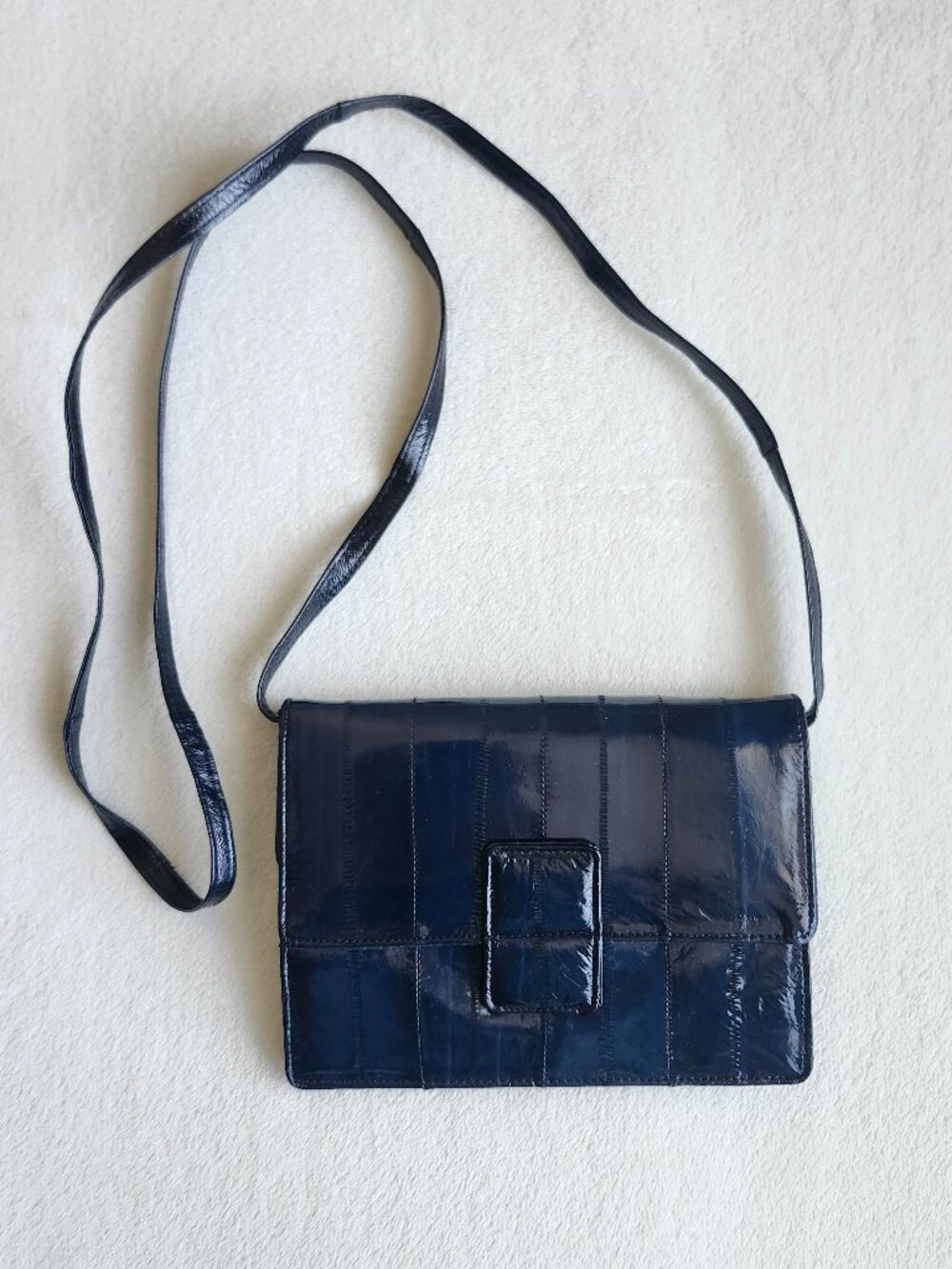 Vintage Eel Skin Crossbody Bag - Dark Blue